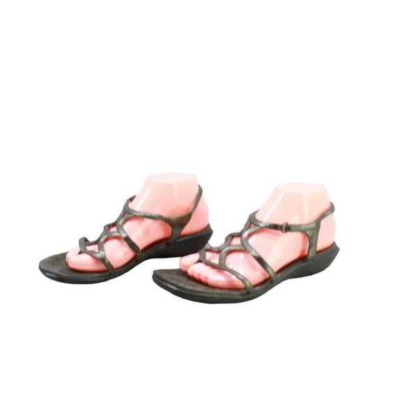 Privo by Clarks Shoes - Privo by Clarks Brown Metallic Ankle Strap Low Wedge Sandals Size 8 M